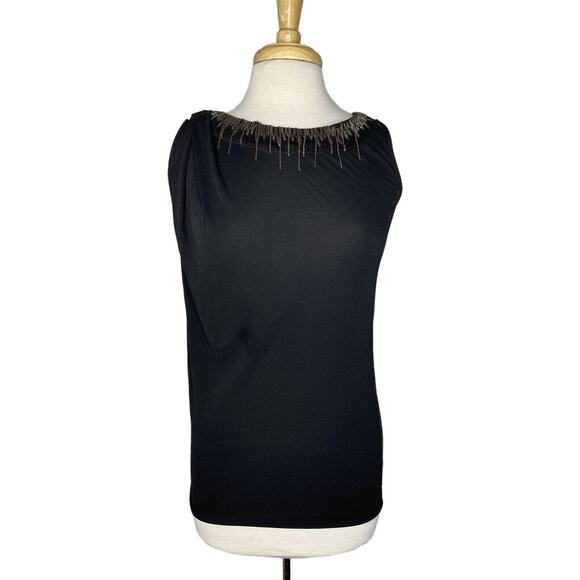 PIAZZA SEMPIONE Black Chain Detail Sleeveless Top Small (Italian 40) Tank Shell - Picture 2 of 10